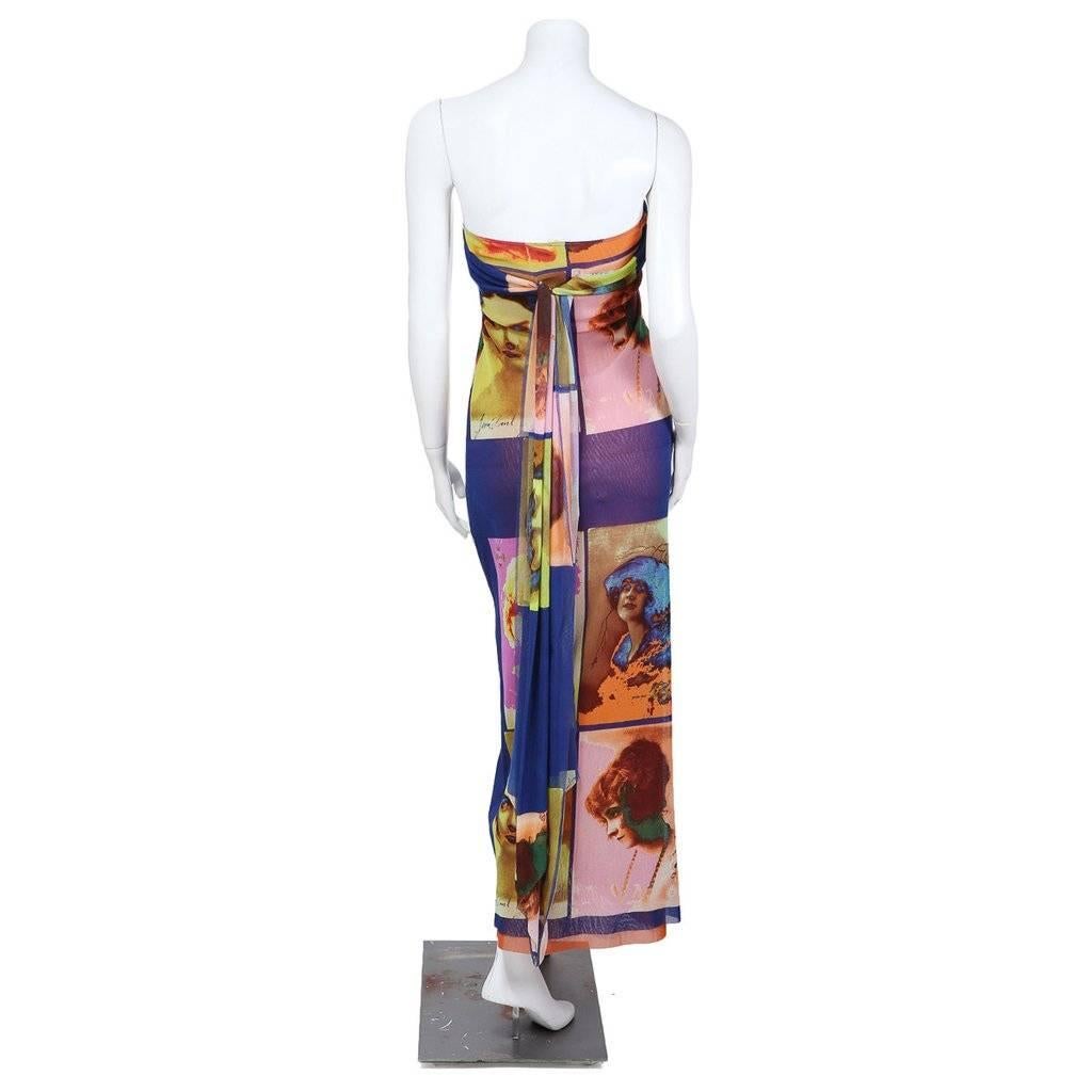 This is a Nylon Portrait Dress by Jean Paul Gaultier circa 1980s. Details include tie to tighten, unique print and stretch nylon material. 