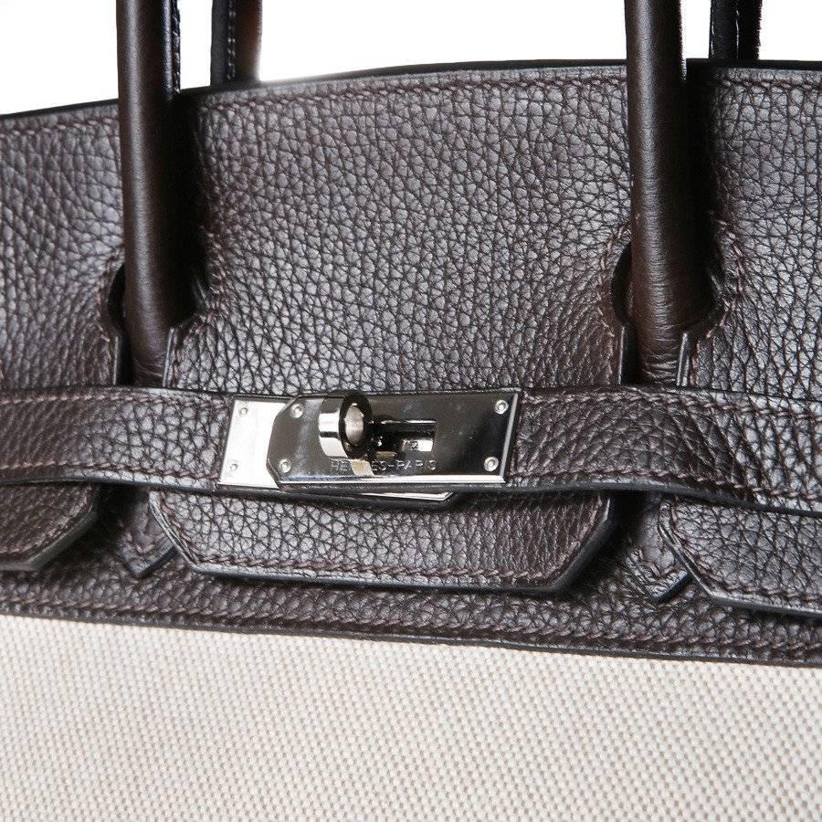 Gray Hermes Leather and Canvas Square 30cm Birkin from 2005