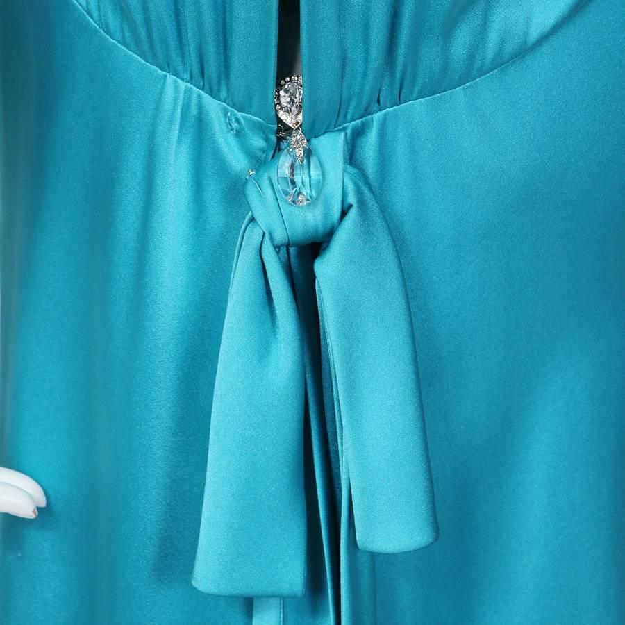 Blue Yves Saint Laurent Turquoise Silk Gown circa 1980s For Sale