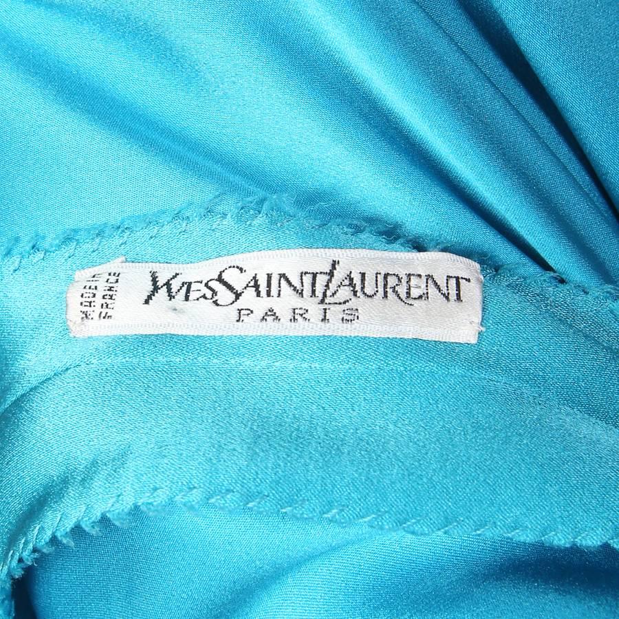 Yves Saint Laurent Turquoise Silk Gown circa 1980s In Good Condition For Sale In Los Angeles, CA