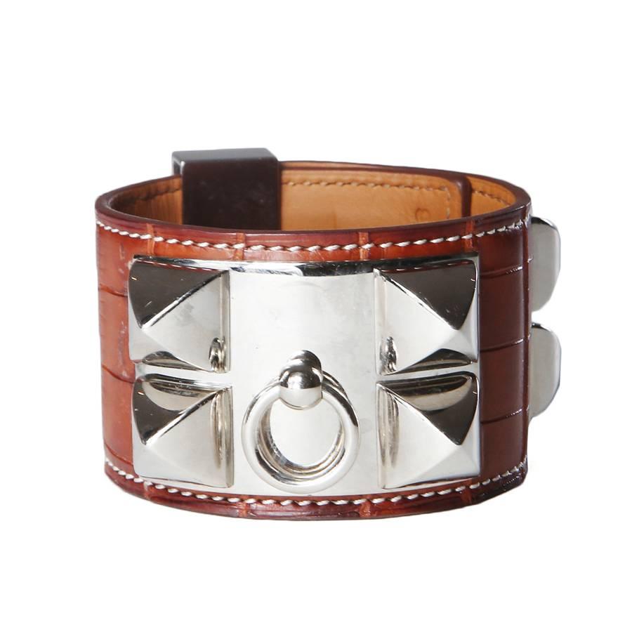 Hermes Alligator Cuff with Pyramid Studs from 2012