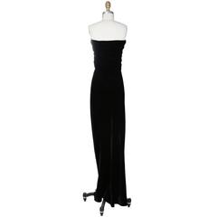 Halston Black Velvet Strapless Dress circa mid 1970s