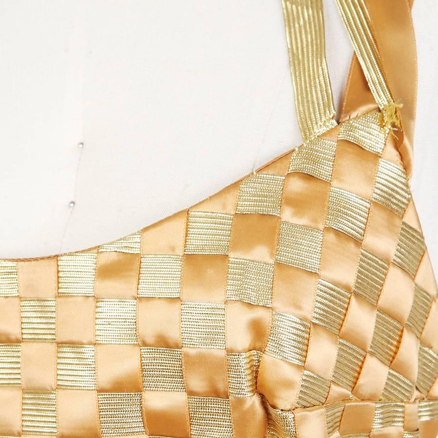 Brown Todd Oldham Two Tone Gold Checkerboard Weave Gown,