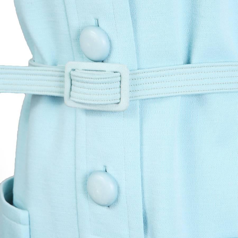 Norman Norell Pastel Blue Wool Shift Dress circa 1960s In Good Condition In Los Angeles, CA