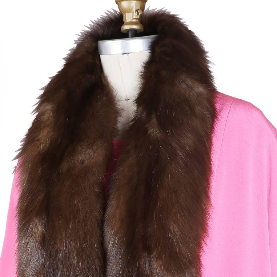Black Norman Norell Pink Dress and Sleeveless Dust Coat with Fur Trim circa 1960s