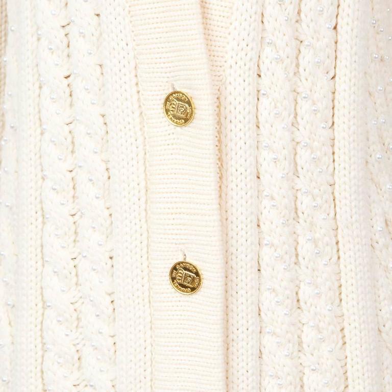 Chanel Cream Colored Merino Wool Long Cardigan with Pearls circa 1990s ...
