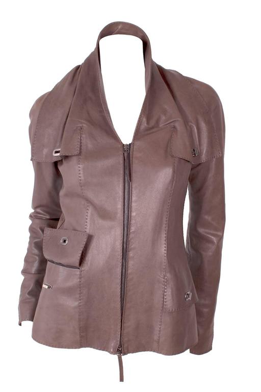 Jean Paul Gaultier Brown Leather Jacket with Lock Details circa 1990s ...