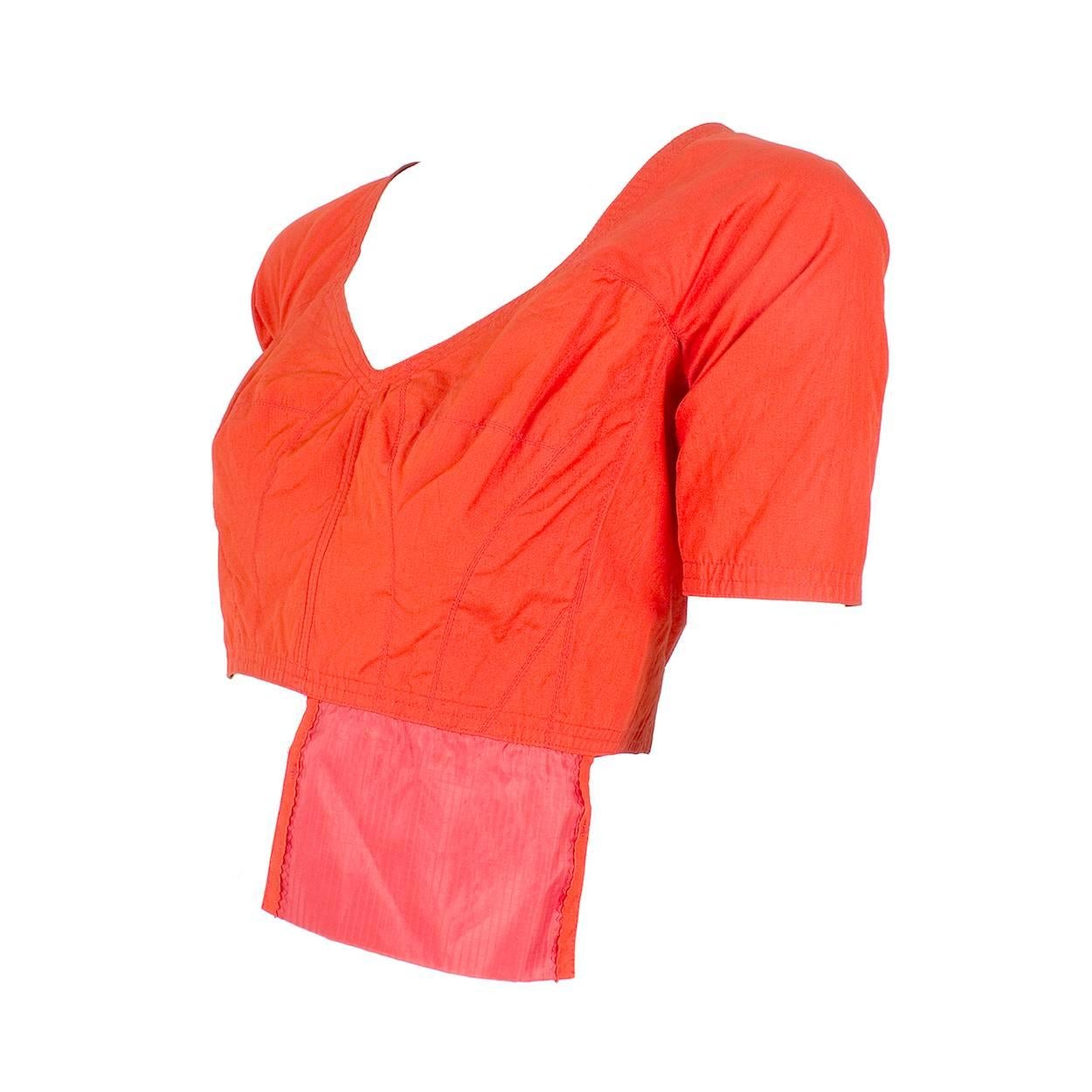 Red Jean Paul Gaultier Orange Cropped Shirt with Open Back circa 1990s