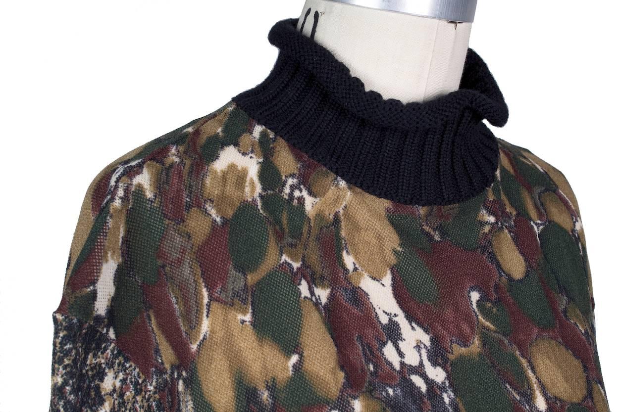 Black Jean Paul Gaultier Mesh Camo Turtleneck with Knit Cuffs and Collar circa 1990s