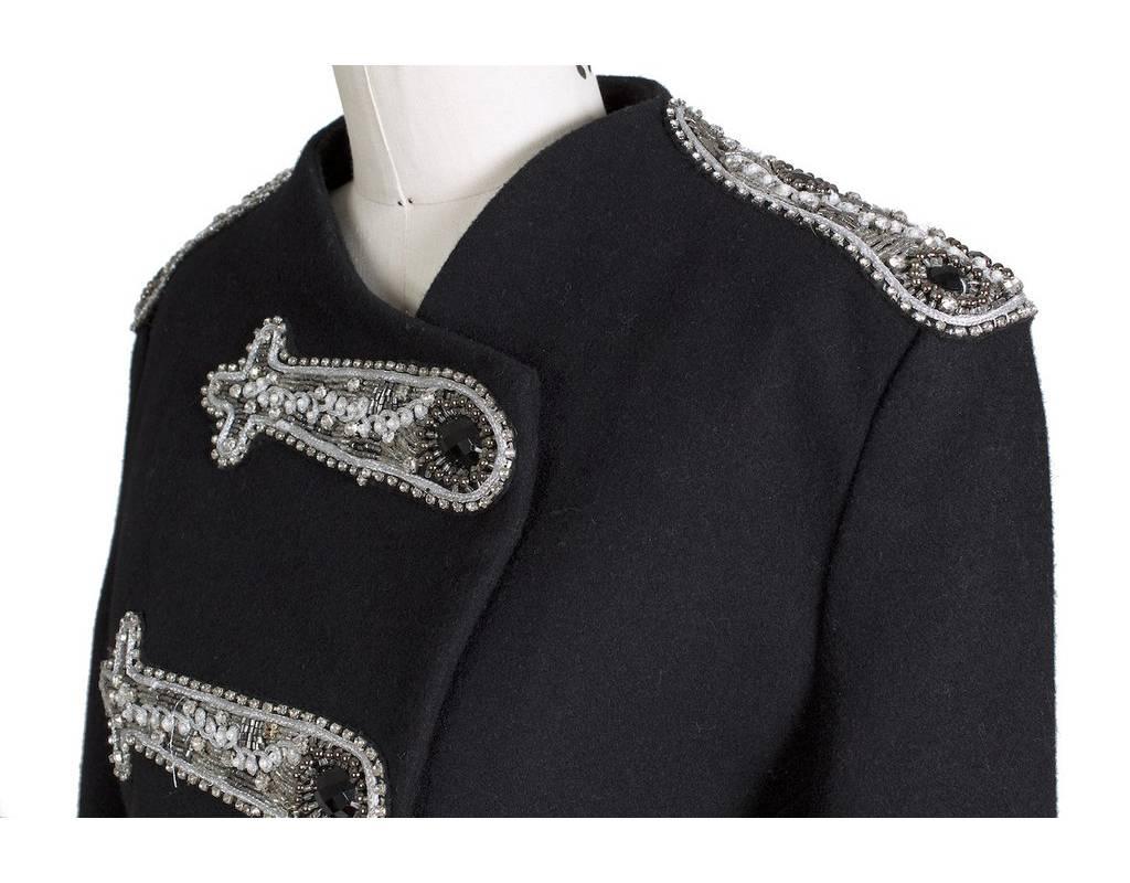 Black Balmain Wool Cropped Military Style Jacket with Embellishments