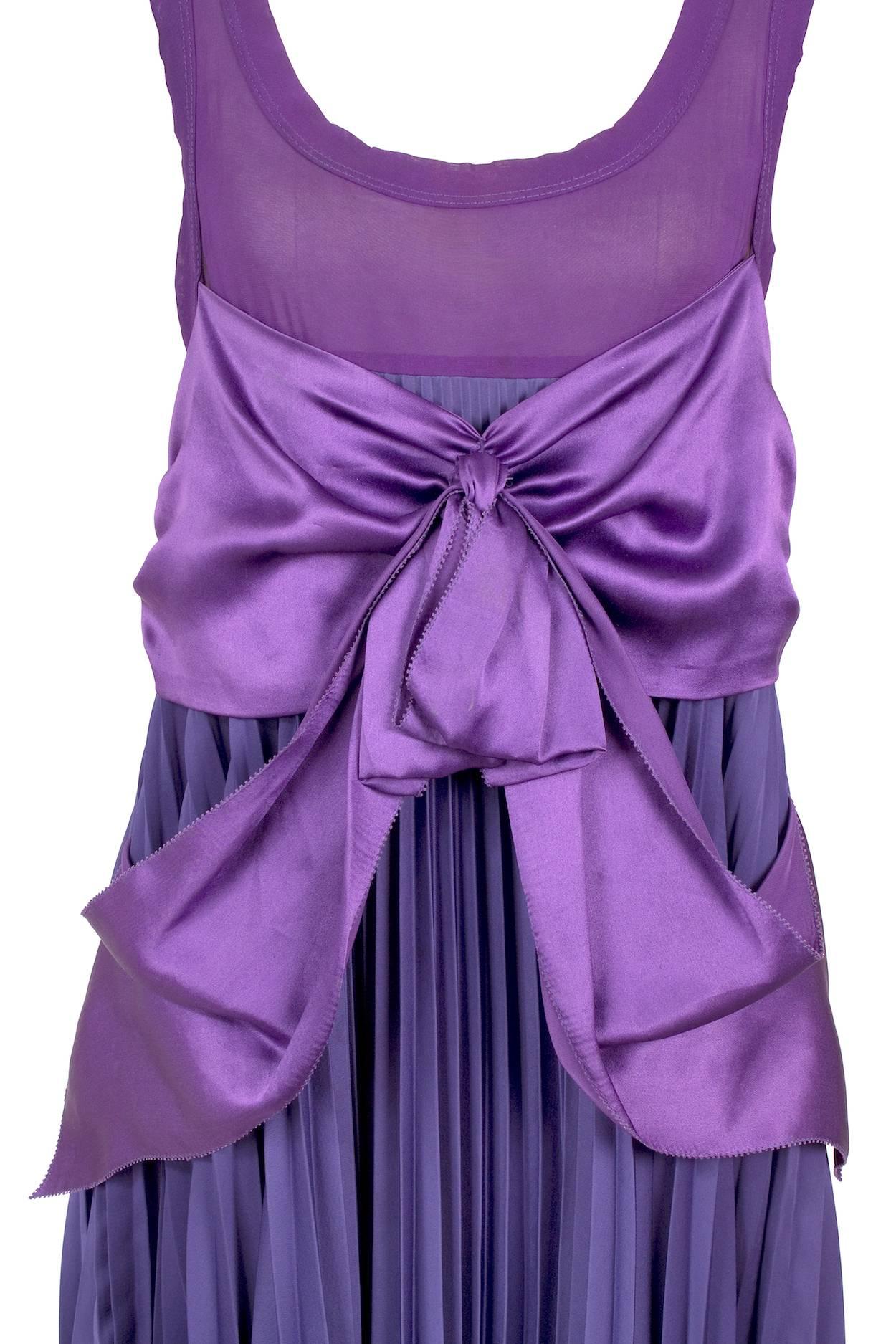 Purple Jean Paul Gaultier Sleeveless Dress with Bow and Pleated Skirt circa 1990s