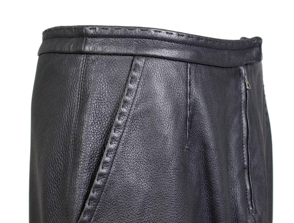 Jean Paul Gaultier Black Leather Skirt circa 1990s In Excellent Condition In Los Angeles, CA