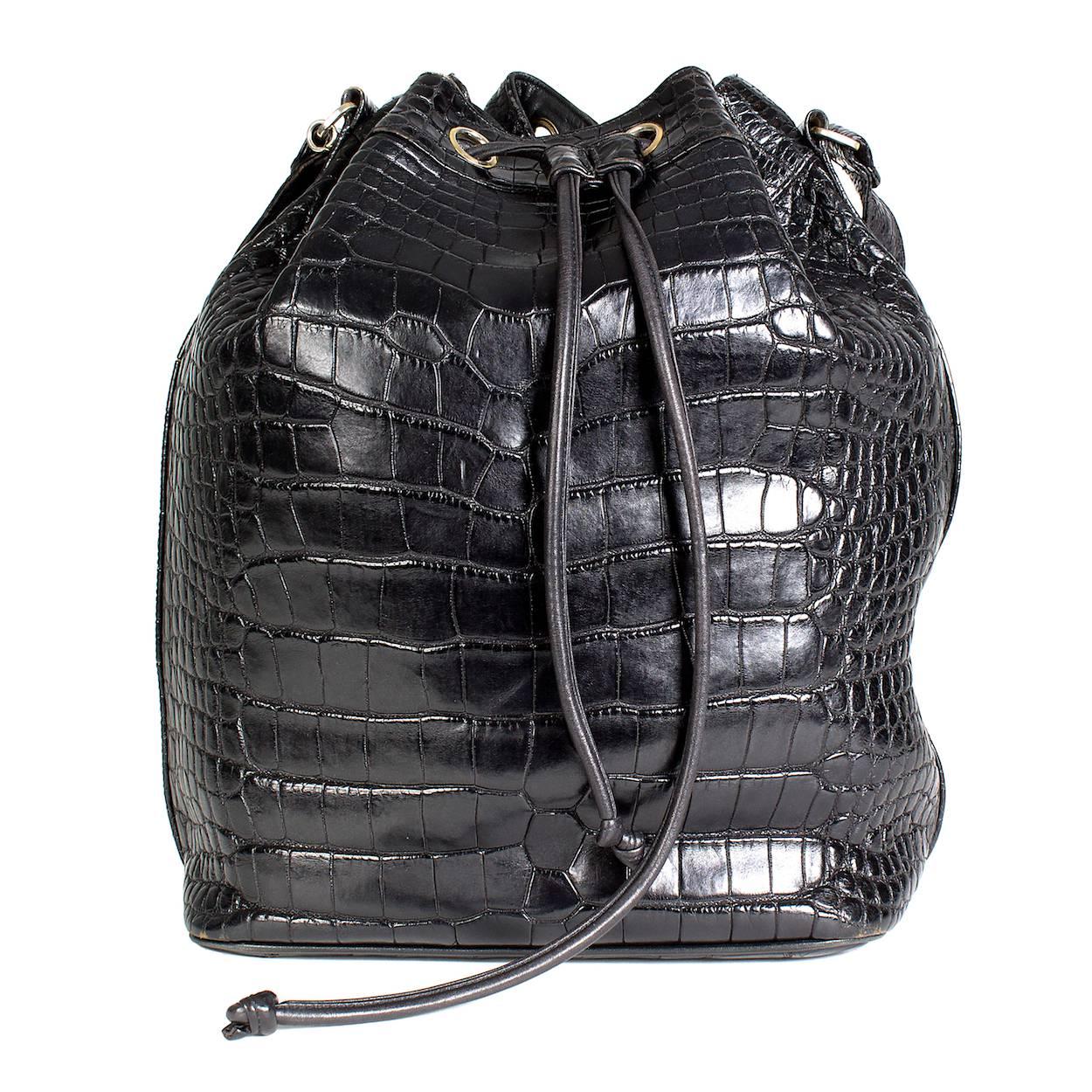 Black Chanel Croc Bucket Bag, 1989-1991