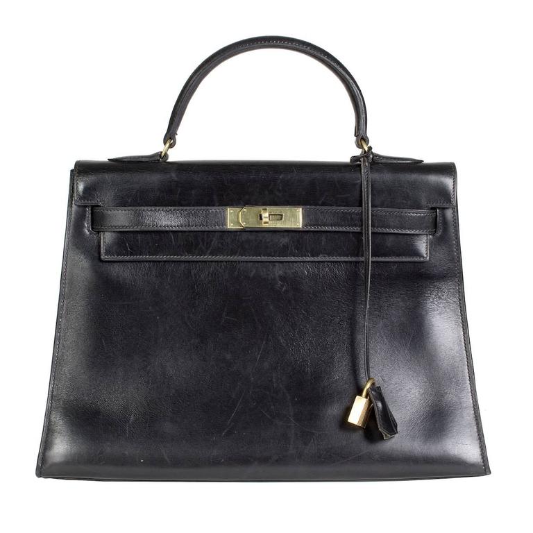 Hermes Black Leather Kelly Bag, 1975 at 1stDibs