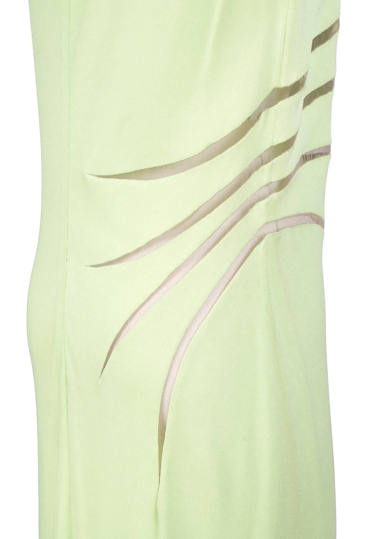 Green Versace Mint Colored Dress with Sheer Mesh Slashes circa 1980s