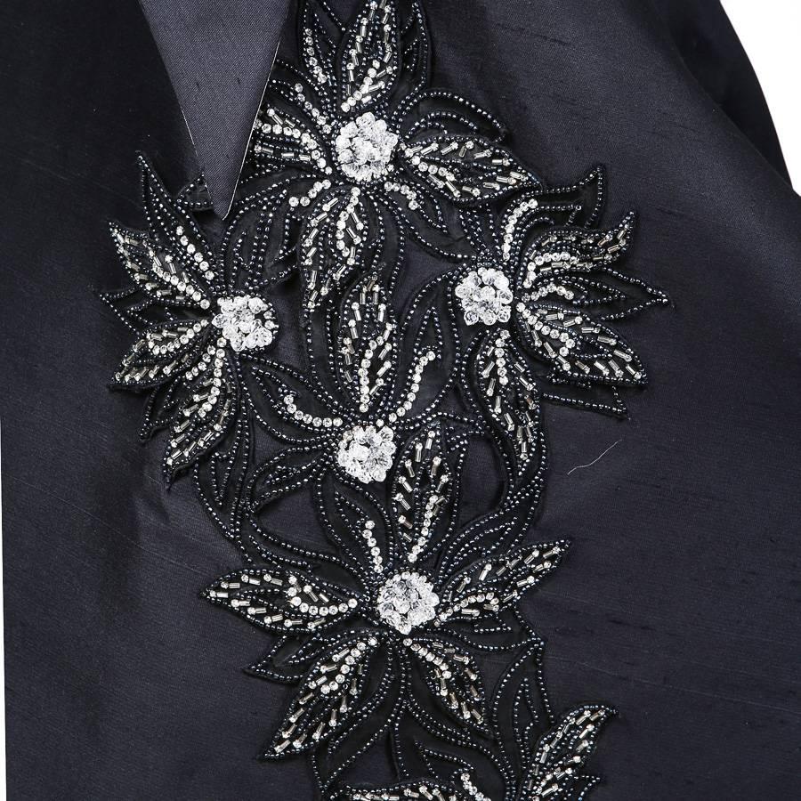 Black Nina Ricci Navy Blue Gown with White Floral Details circa 1960s For Sale
