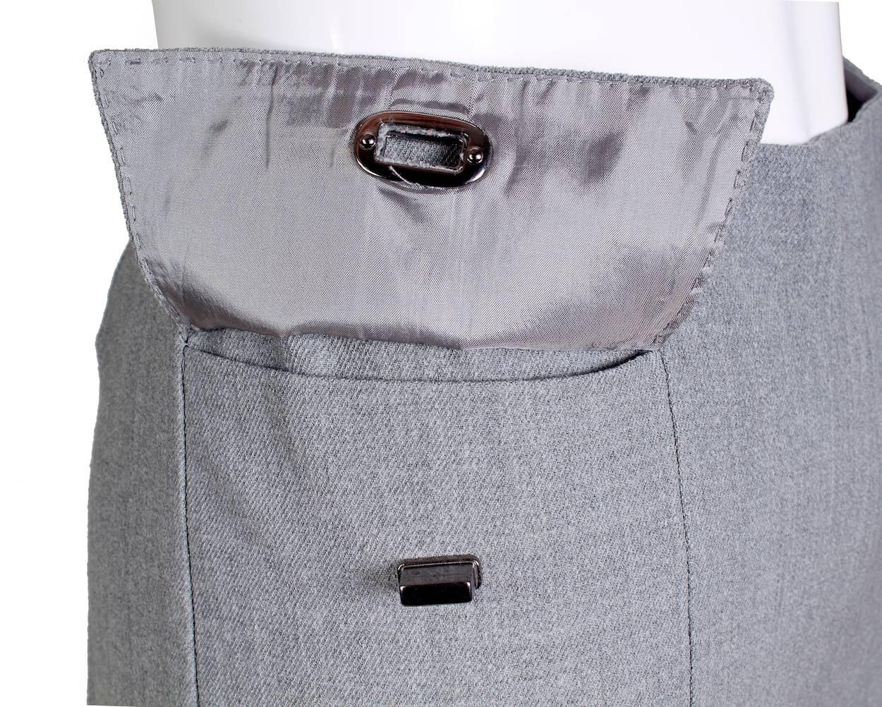 Gray Jean Paul Gaultier Lightweight Wool Trousers with Twist Lock Pockets circa 2000s