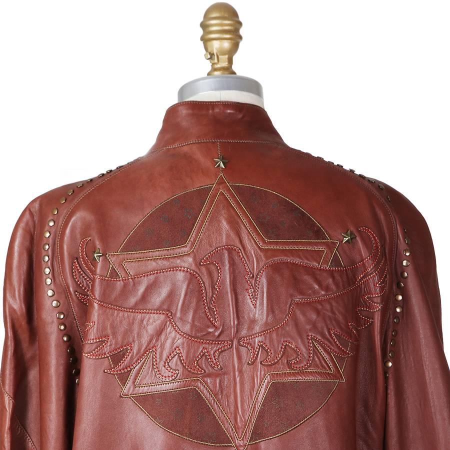Women's Roberto Cavalli Brown Leather Jacket with Eagle Design circa 1980s