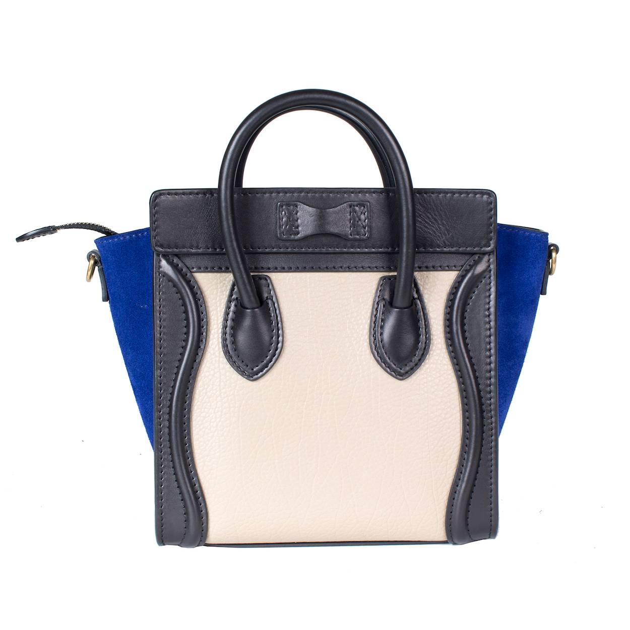Women's or Men's Celine Mini Tote in Black and Taupe rather with Royal Blue Suede