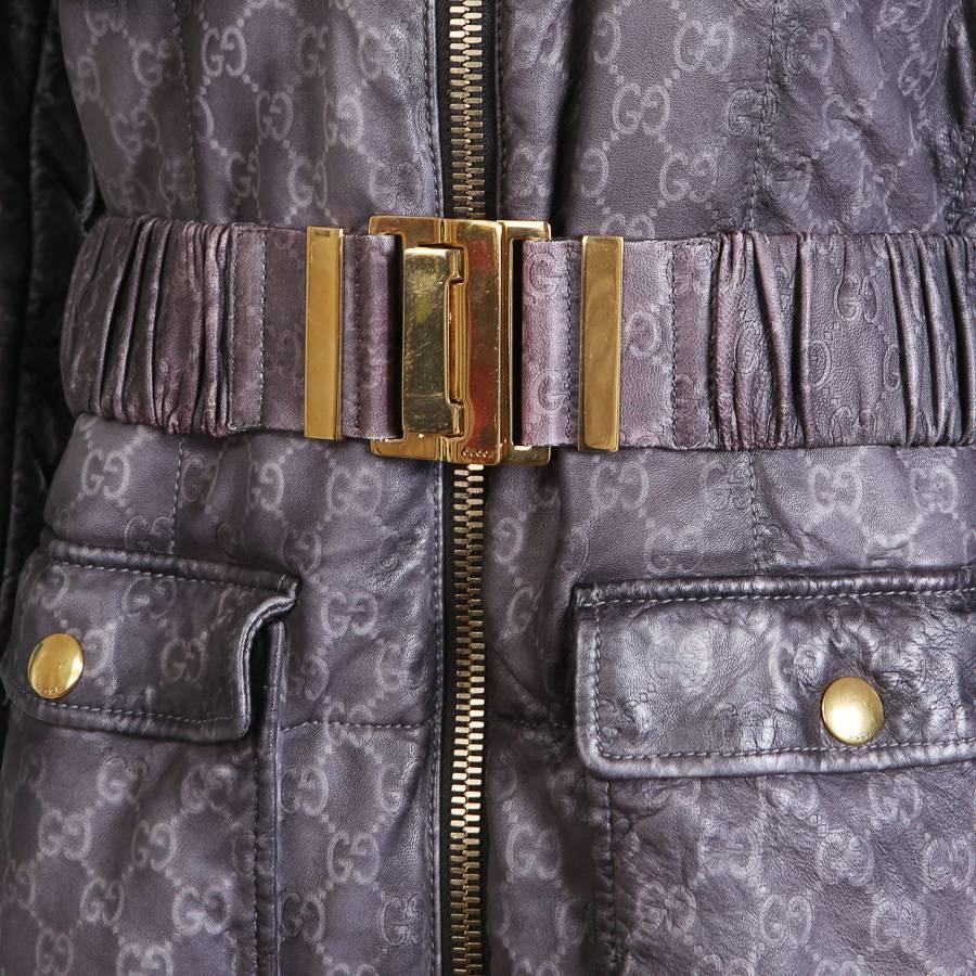Gray Gucci Monogram Leather Jacket with Belt