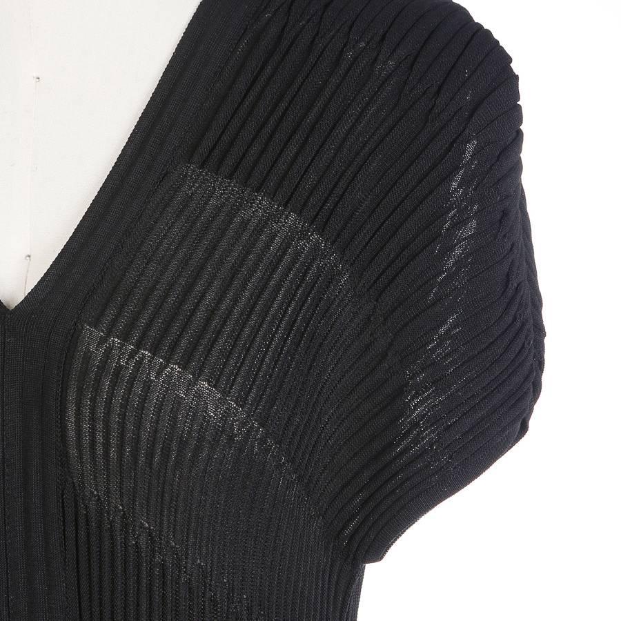 Black Chanel Ribbed Knit V Neck Dress