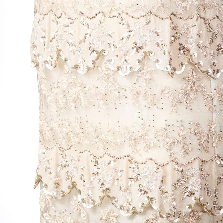 Beige Pierre Balmain Flapper Dress with Beading and Embroidery