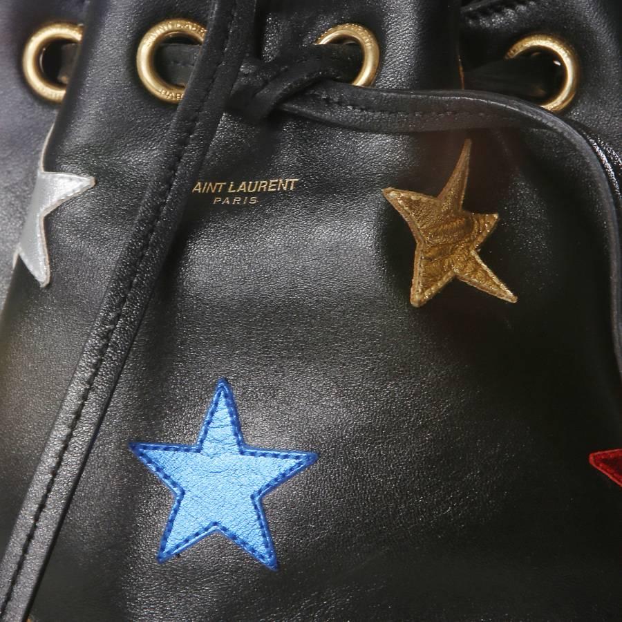 Black Saint Laurent Mini Leather Bucket Bag with Metallic Stars