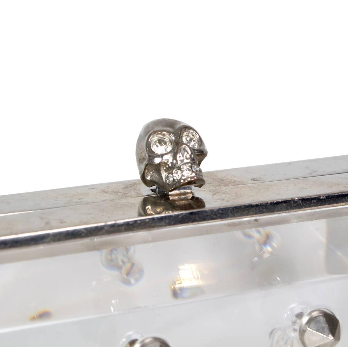 Gray Alexander McQueen Clear Lucite Clutch with Skull and Studs