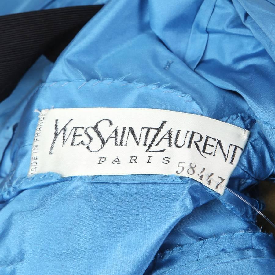 Yves Saint Laurent Haute Couture Blue Taffeta Dress with Black Lace at ...