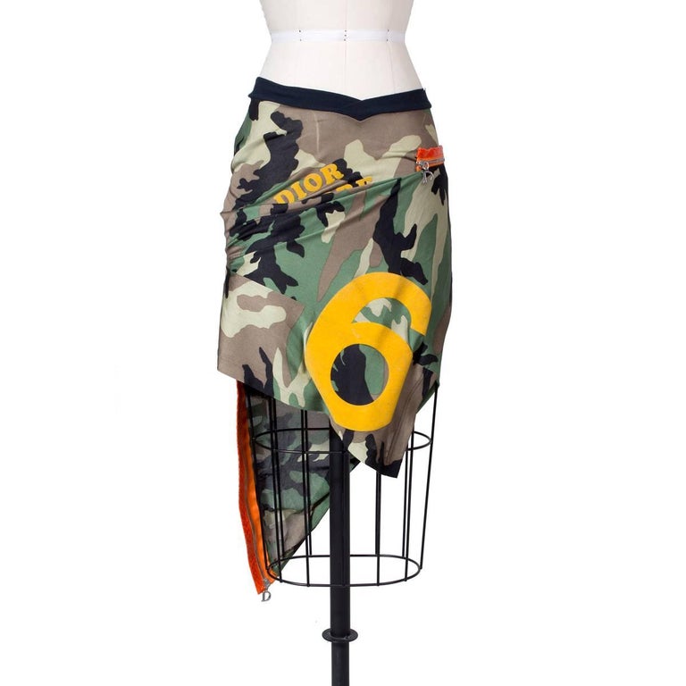 John Galliano for Christian Dior Camo Skirt with Multiple Zippers 