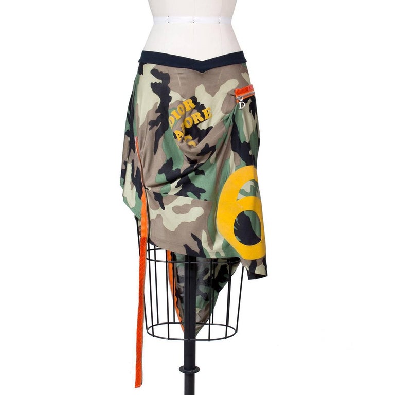 John Galliano for Christian Dior Camo Skirt with Multiple Zippers 