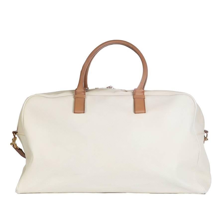 Bottega Veneta Cream Leather Travel Duffle Bag with Tan Leather Straps