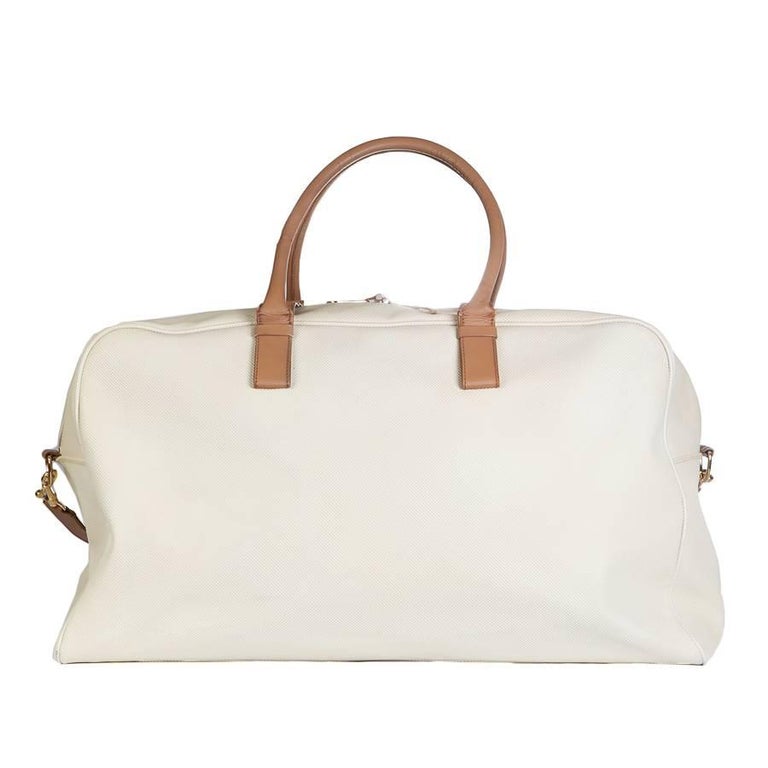 Bottega Veneta Cream Leather Travel Duffle Bag with Tan Leather Straps ...