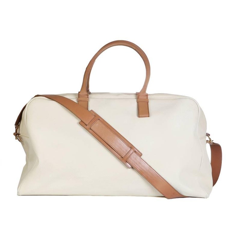 Bottega Cream Leather Travel Duffle Bag with Tan Leather Straps at 1stDibs
