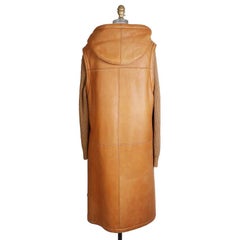 Hermes Leather Coat with Knit Wool Sleeves and Shearling Lining