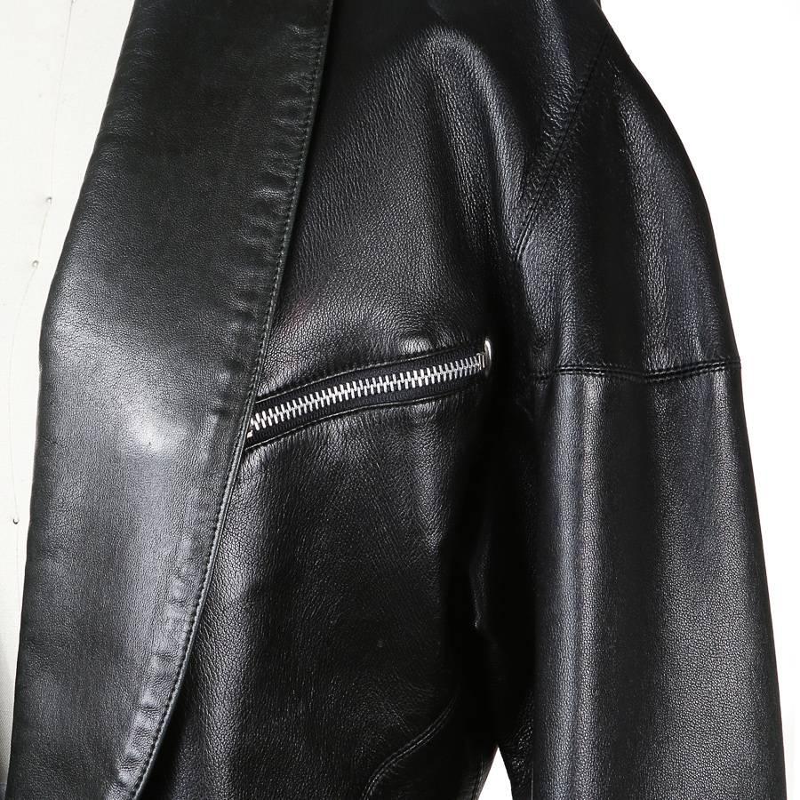 Black Alaia Dark Green Leather Jacket circa 1990s
