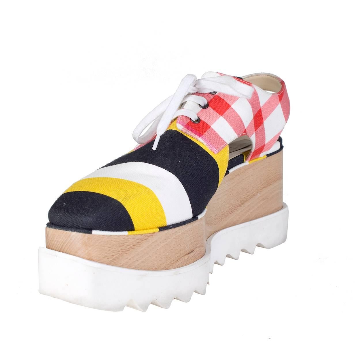 Beige Stella McCartney Platform Canvas Sneakers with Cut-Outs