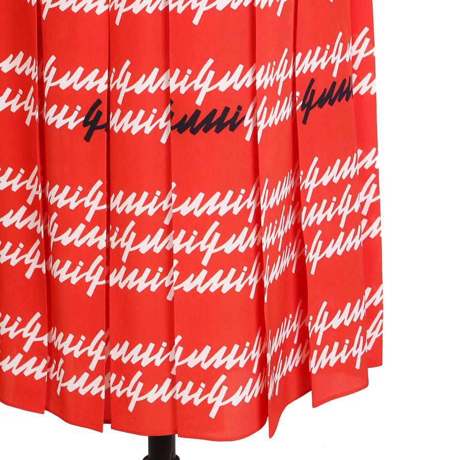 Red Gucci Pleated Skirt with Graphic Text Print, Spring 2016