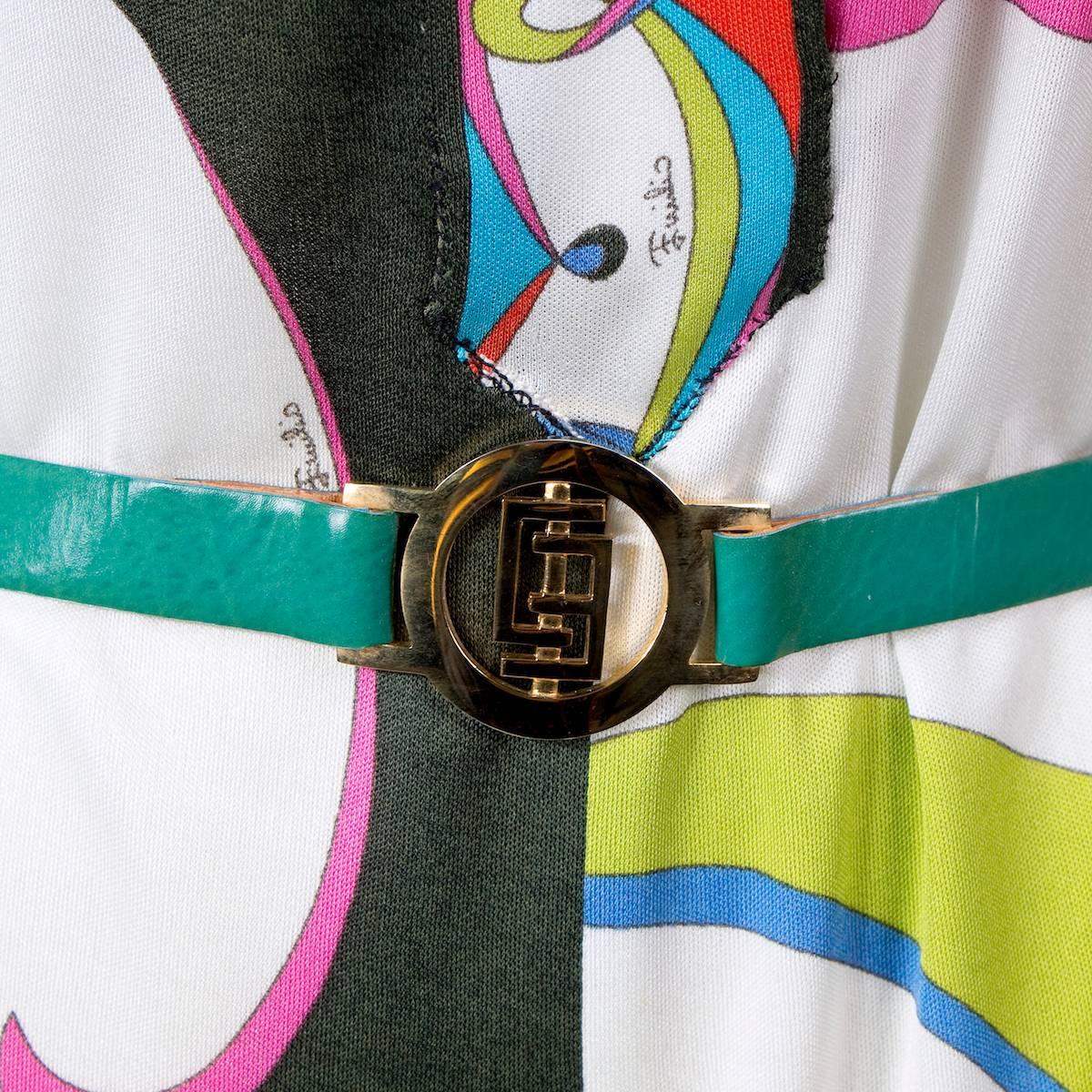 Beige Pucci Shirt Dress with Green Leather Belt, circa 1970s
