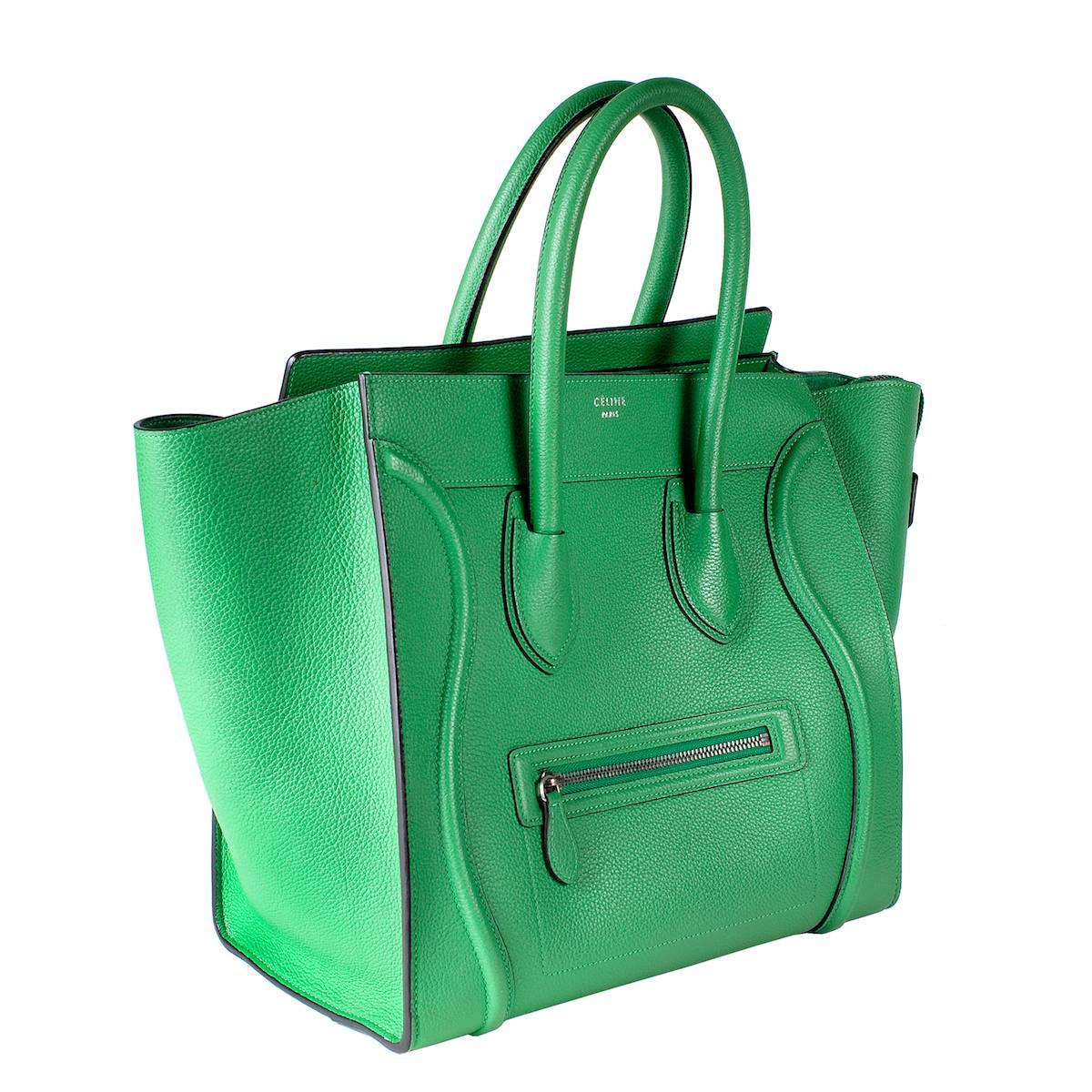 Leather phantom tote by Celine in green.  

Dimensions:  11.75