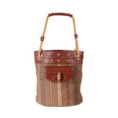 Gucci Vintage Woven Bucket Bag with Leather and Rope 