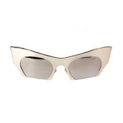 Used Miu Miu Cat Eye Half Rimless Silver and Pink Sunglasses 