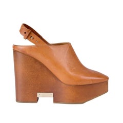 Chloe Tan Leather and Wood Slingback Mule Clog