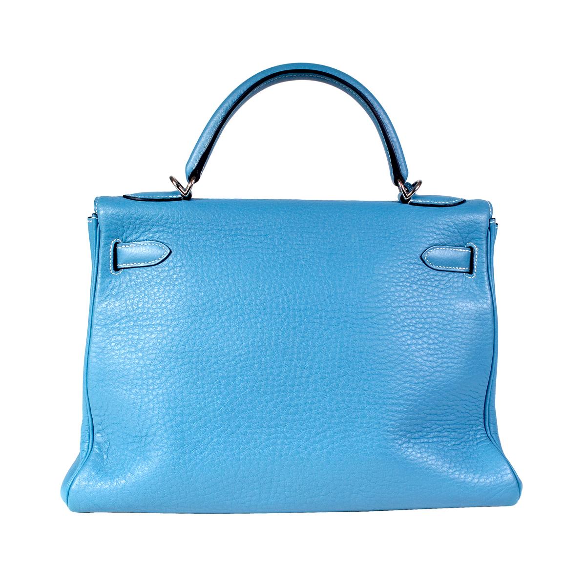 Hermes Blue Jean Togo Leather 32cm Kelly Handbag, 2002 In Excellent Condition In Los Angeles, CA