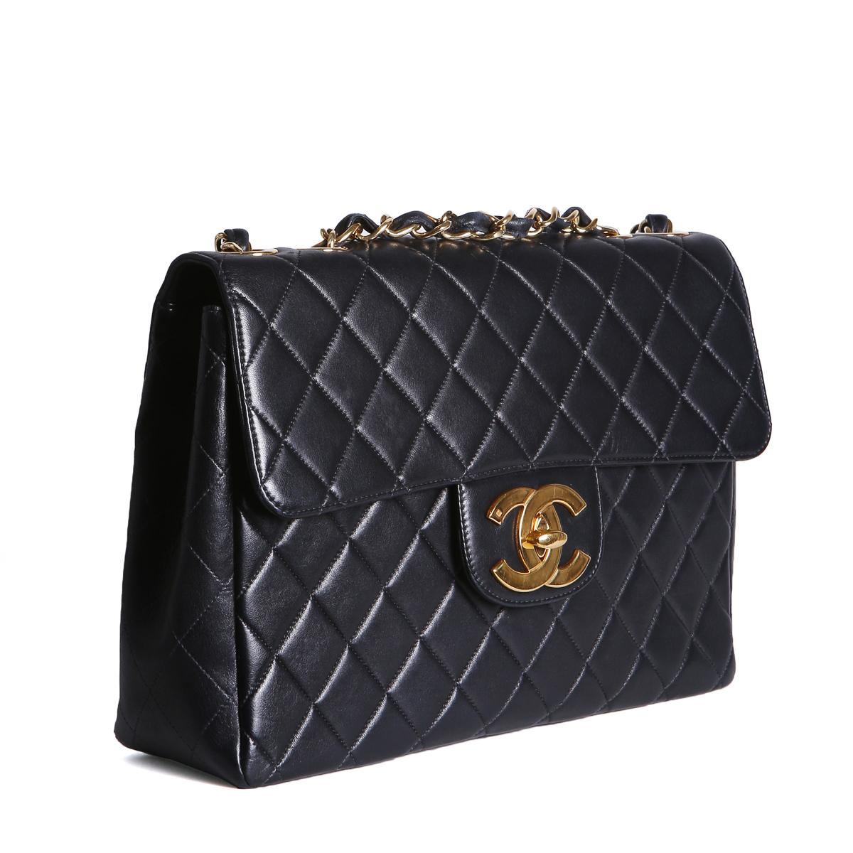 Chanel Quilted Black Leather Jumbo Flap Bag, 1996-1997 In Excellent Condition In Los Angeles, CA