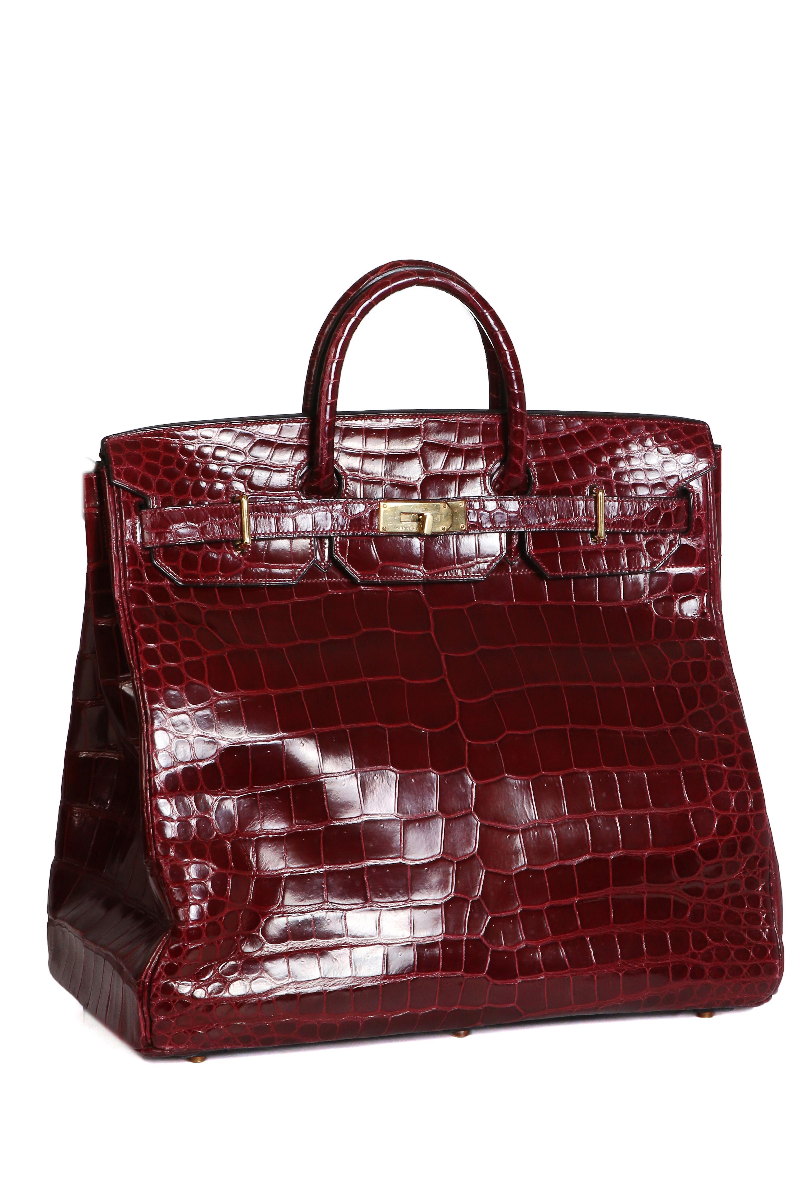 HAC travel Birkin by Hermes from 1972
Burgundy croc skin with gold hardware
Dimensions:  17.5