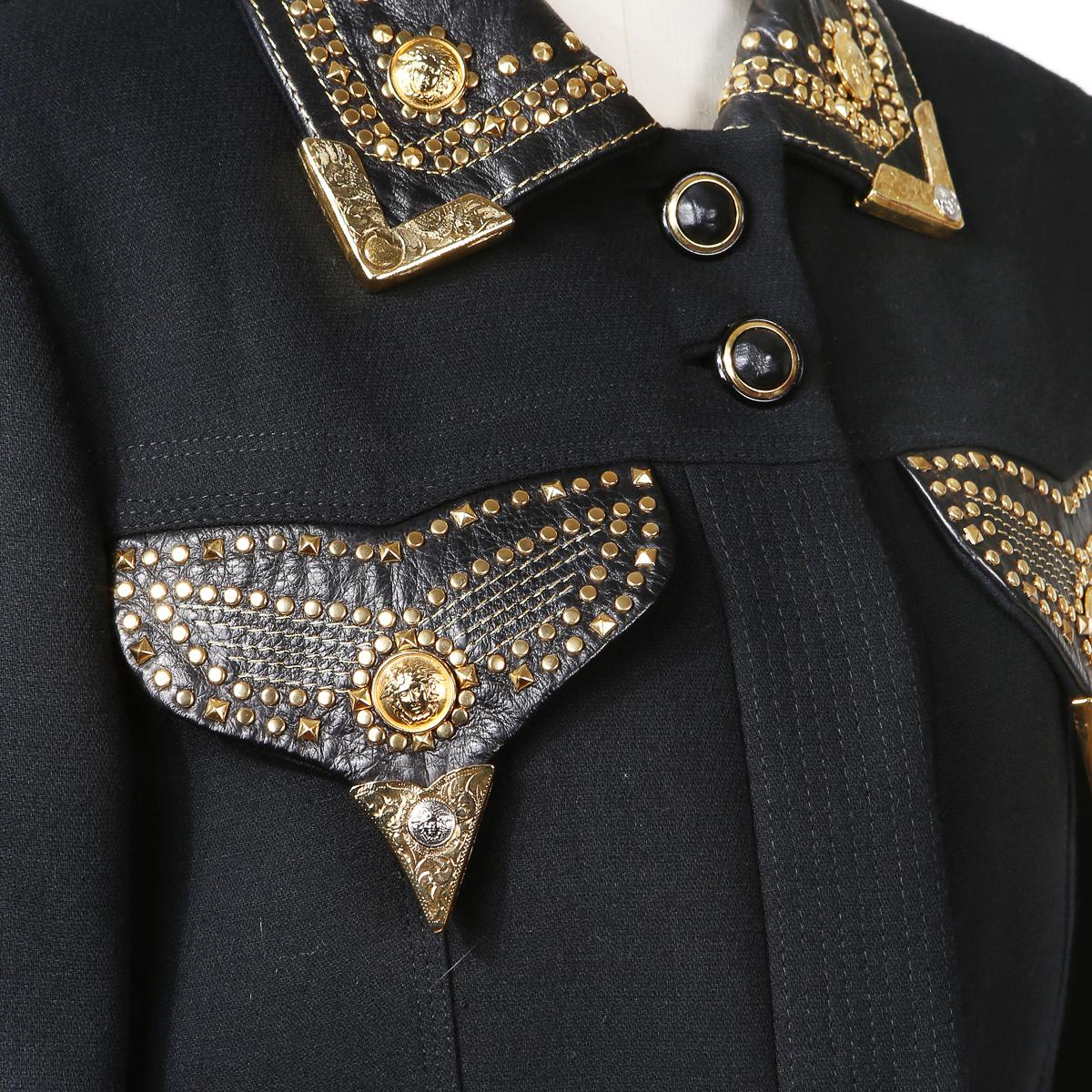 Black Versace Jacket with Embellished Pockets and Collar, early 1990s