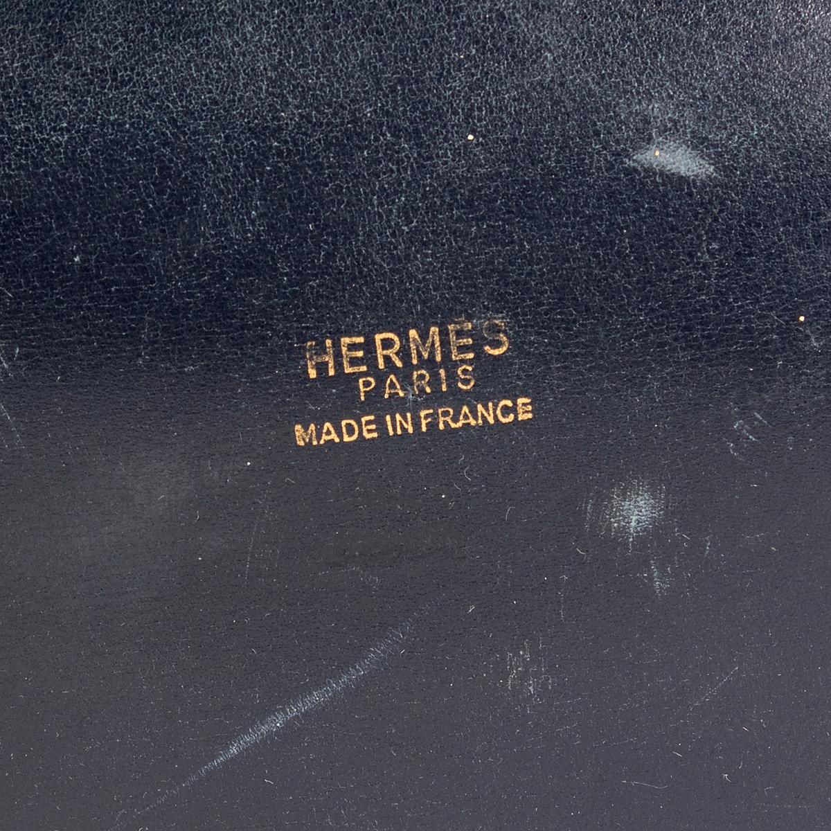 Hermes Navy Leather and Toile Canvas Tote, 1977 In Good Condition In Los Angeles, CA