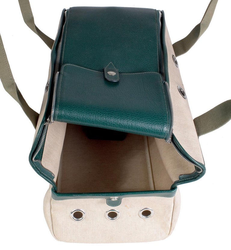 Hermes Green Leather and Toile Canvas Dog Carrier at 1stDibs hermes