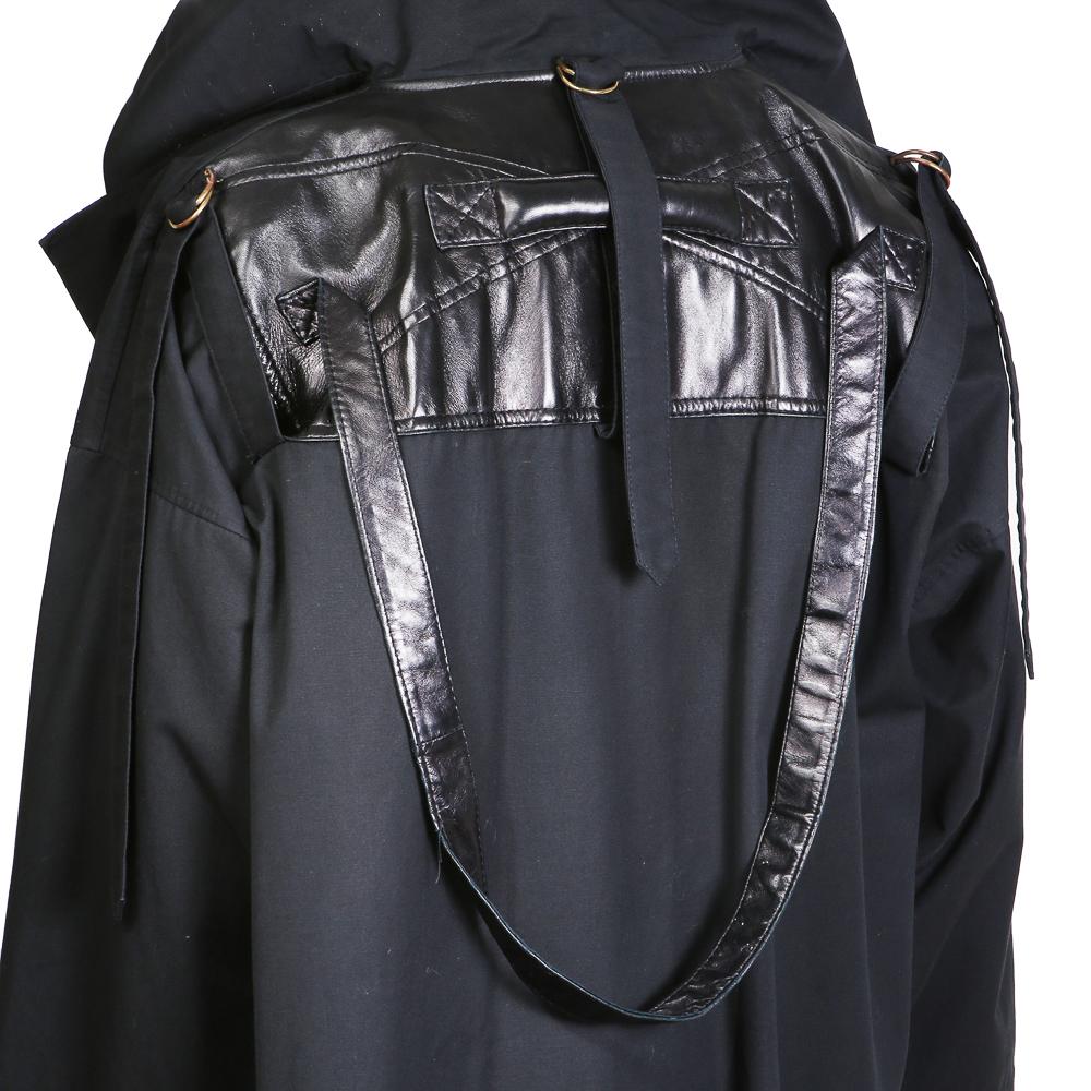 Black Jean-Charles de Castelbajac Hooded Oversize Trench Coat with Leather Back Strap